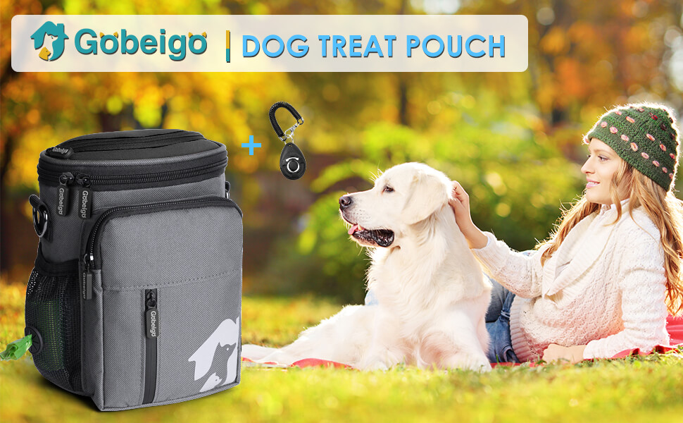 Набір для прогулянки з собакою: ласощі Hundeleckerlis, кликер для тренувань, поясна сумка з дозатором кульок для прибирання (сірий/чорний)