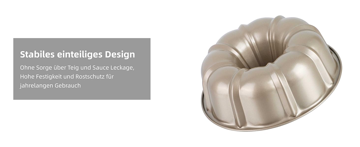 Форма для кексів Onader Gugelhupfform, 25.5 см, з антипригарним покриттям, з нержавіючої сталі, для випікання кексів, хліба, тортів. Золотий колір