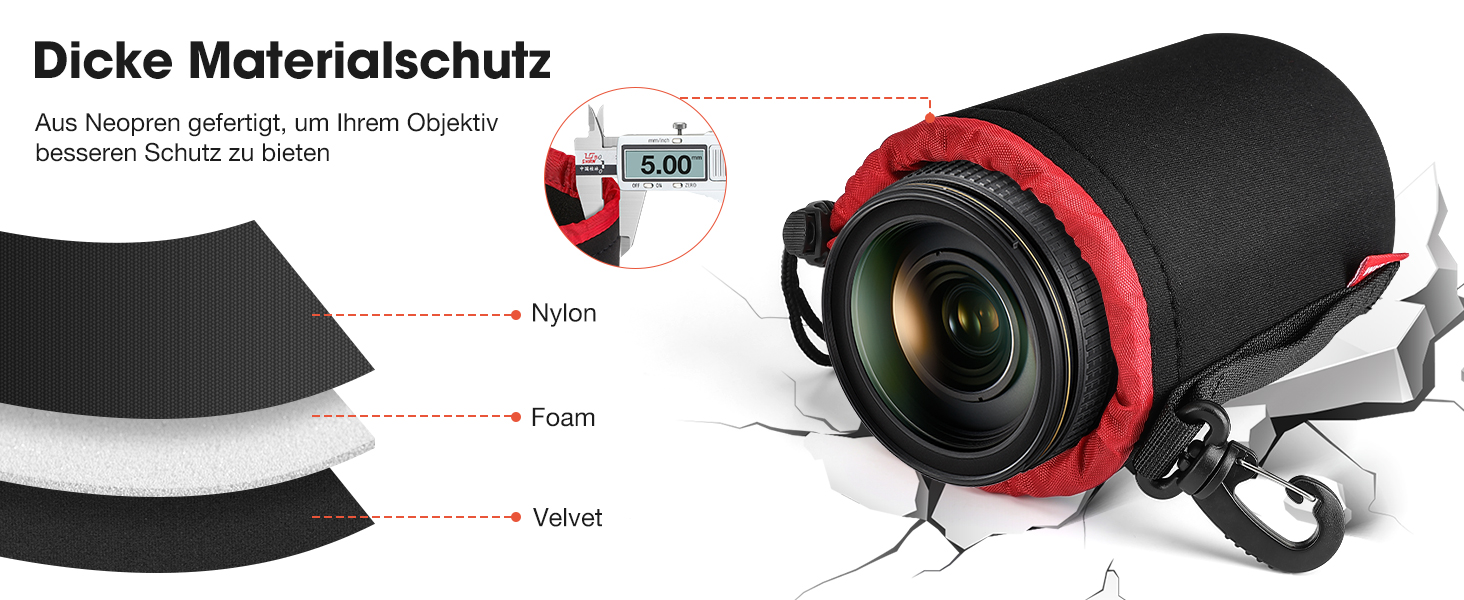 Набір чохлів для об'єктивів з неопрену, 4 розміри, для Canon, Nikon, Tamron, Sigma, Pentax, чорний/червоний