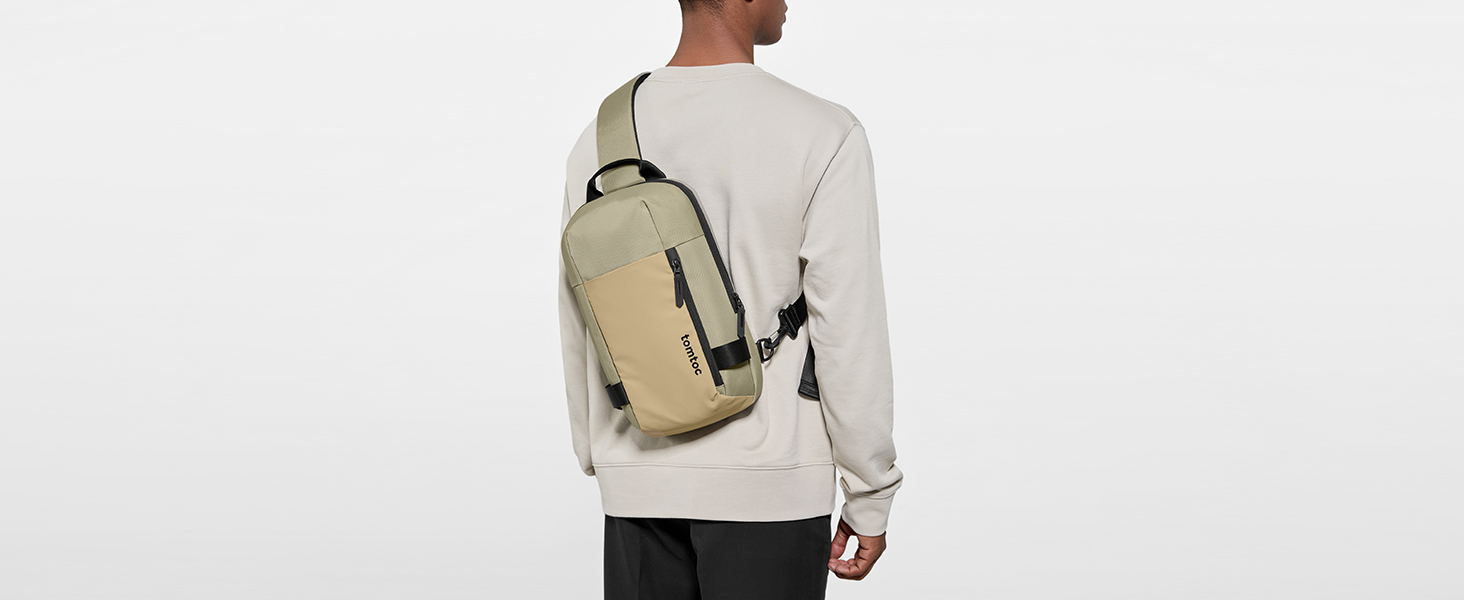 tomtoc Сумка через плече для чоловіків, Sling Bag, 13-14 дюймів, MacBook Air/Pro, водонепроникна, Khaki/Зелений