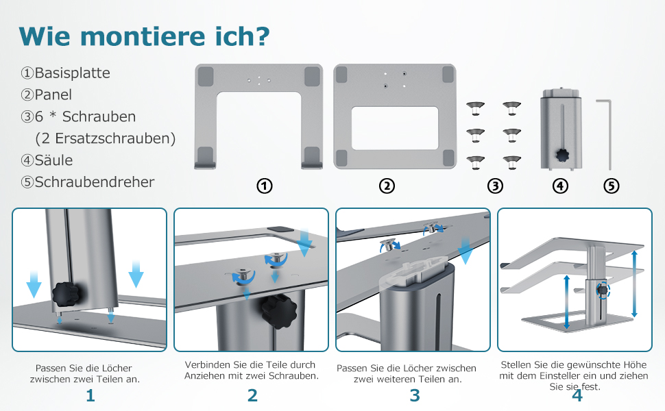 Підставка для ноутбука GOKEDA, регульована, ергономічна, з алюмінію, сумісна з MacBook, Dell, HP, Lenovo, Samsung (11-17 дюймів), сіра