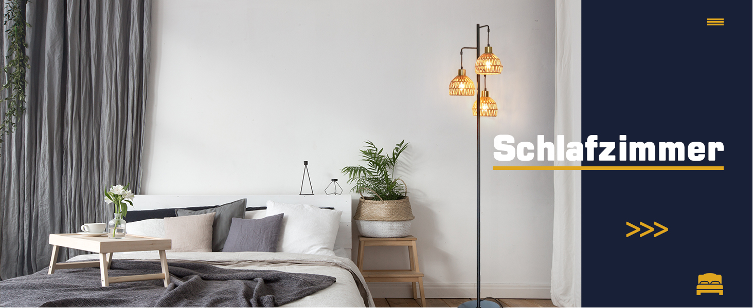 Стійка лампа ShineMuse Boho з ротангу, чорна, вінтаж, 170 см, 3 E27, LED, диммер, для вітальні