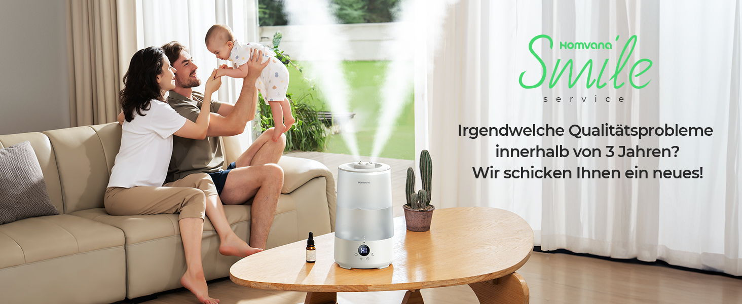 Зволожувач повітря Homvana для спальні: 3.6L, 360° Cool Mist, тиха робота 16dB, аромадифузор, нічне підсвічування 7 кольорів, BPA Free, для дітей та рослин