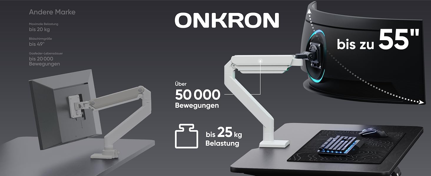Кронштейн для монітора та телевізора ONKRON G130-B (17-57 дюймів, до 27 кг, VESA 200x200), чорно-сірий
