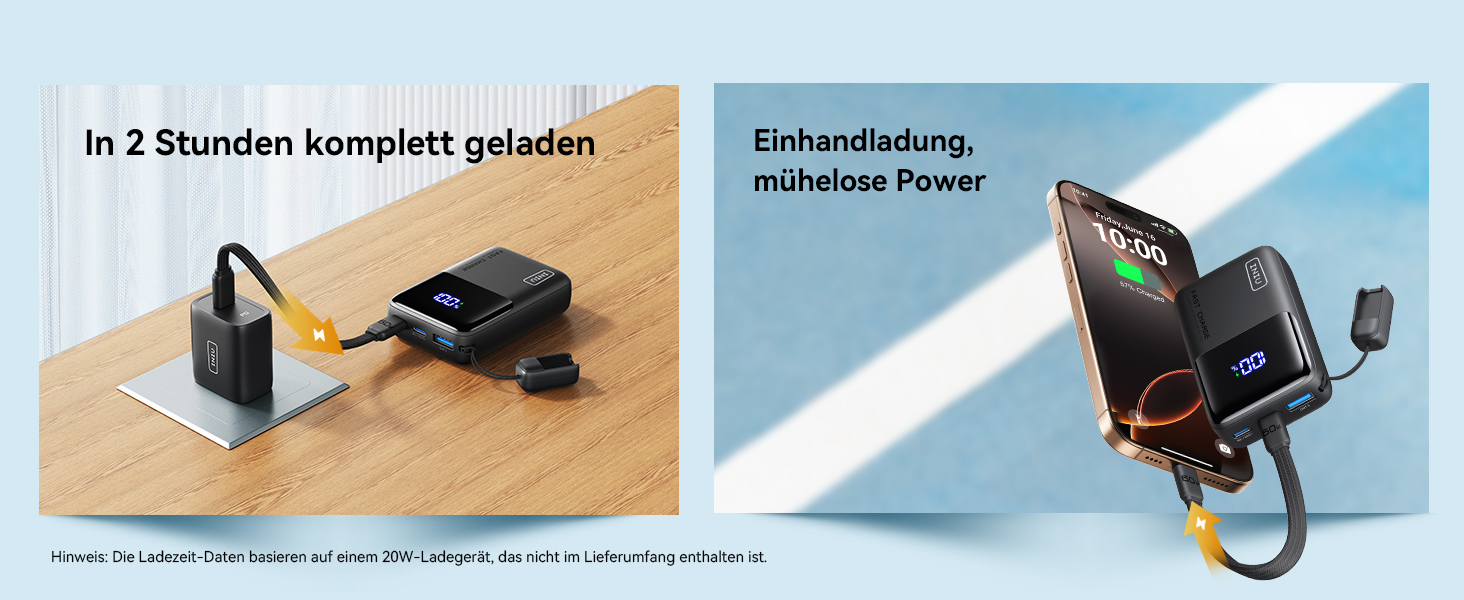 Портативний зарядний акумулятор INIU Power Bank 45W 10000mAh з USB-C кабелем, чорний. Підтримка iPhone, Samsung, MacBook, iPad та інших пристроїв.