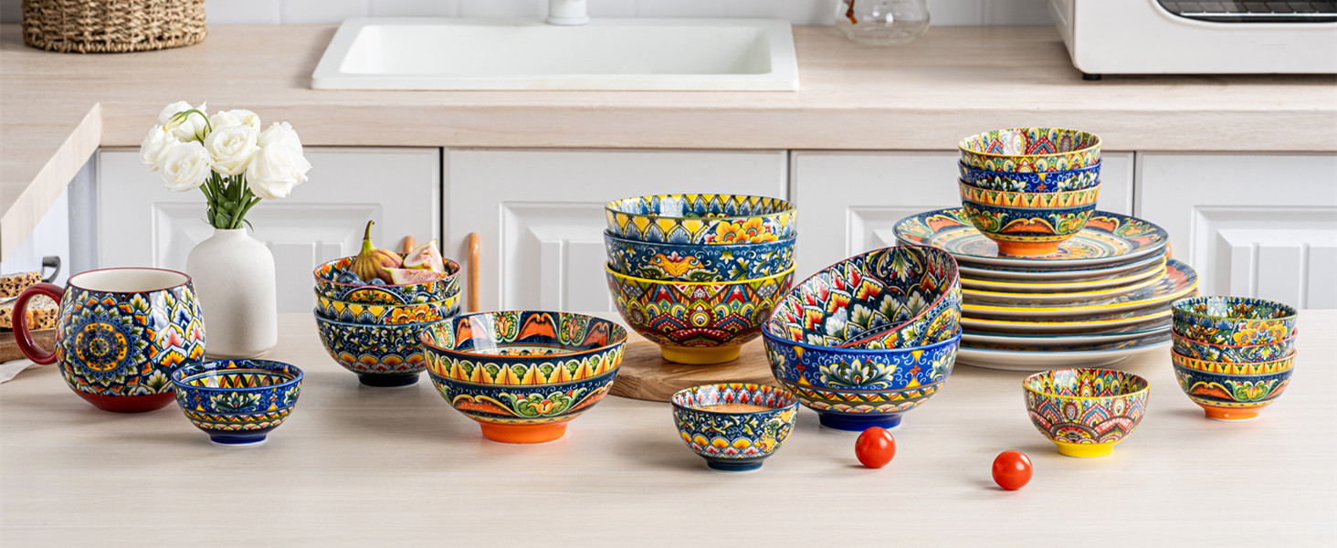 Набір супових тарілок Henten Home, 4 шт., 300 мл, порцеляна. Ідеально для супу, десерту, морозива. Стиль Богемія