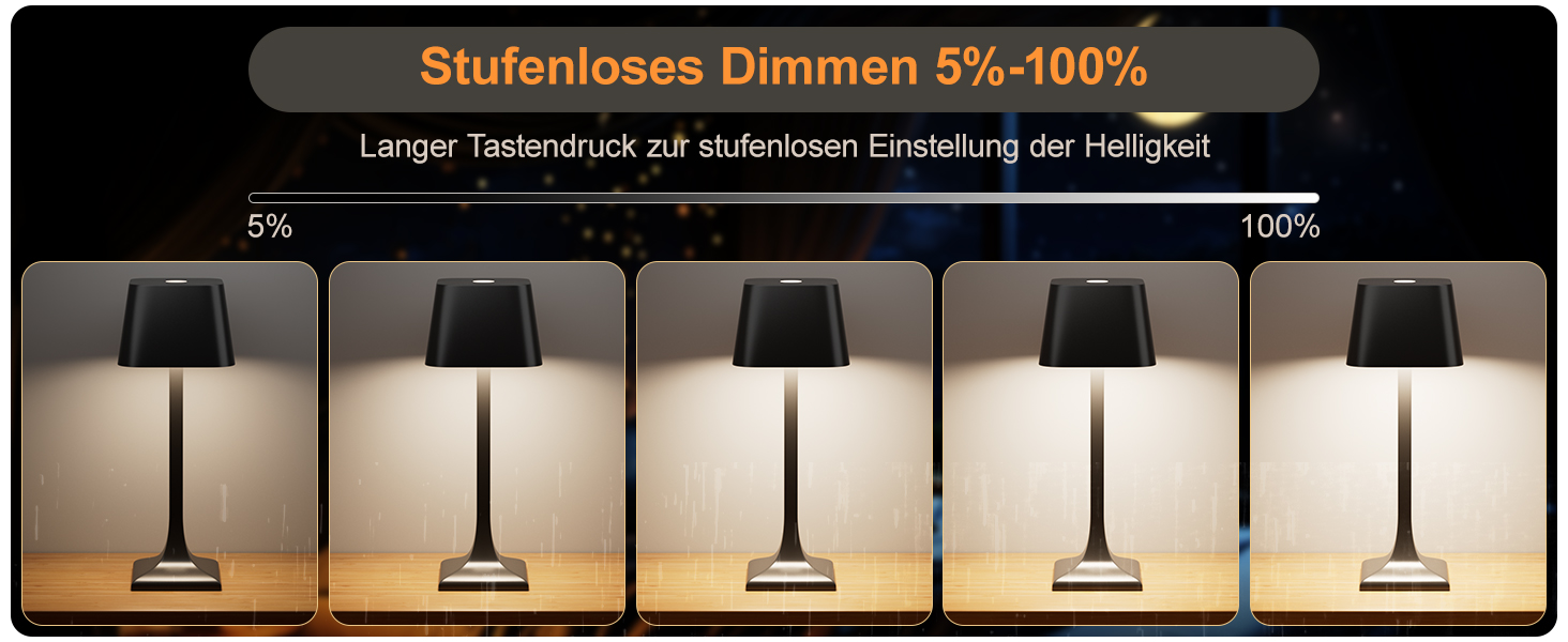 LED настільна лампа бездротова диммируемая торканням - 3 колірні температури, 5200mAh акумулятор, зарядка USB-C, водонепроникність IP54, алюміній, для дому та вулиці, нічник, настільна лампа для їдальні, робочий стіл (чорний)