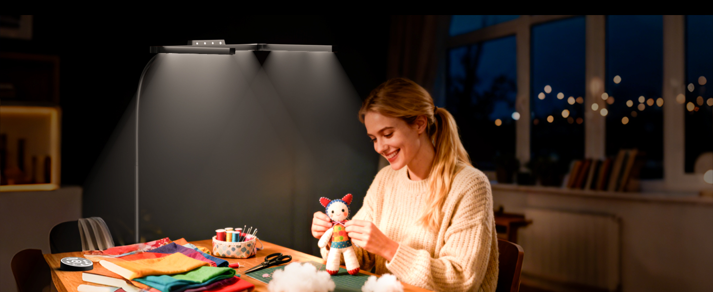 Настільна лампа для робочого столу з 3 джерелами світла, 24W, 100см, денне світло, з пультом дистанційного керування, регульована яскравість, лампа для монітора, модель «Лебідь», матовий чорний колір