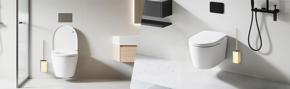 Настінна щітка для туалету DAZI з кріпленням без свердління, нержавіюча сталь, сучасний дизайн, знімний внутрішній стаканчик, золотий колір