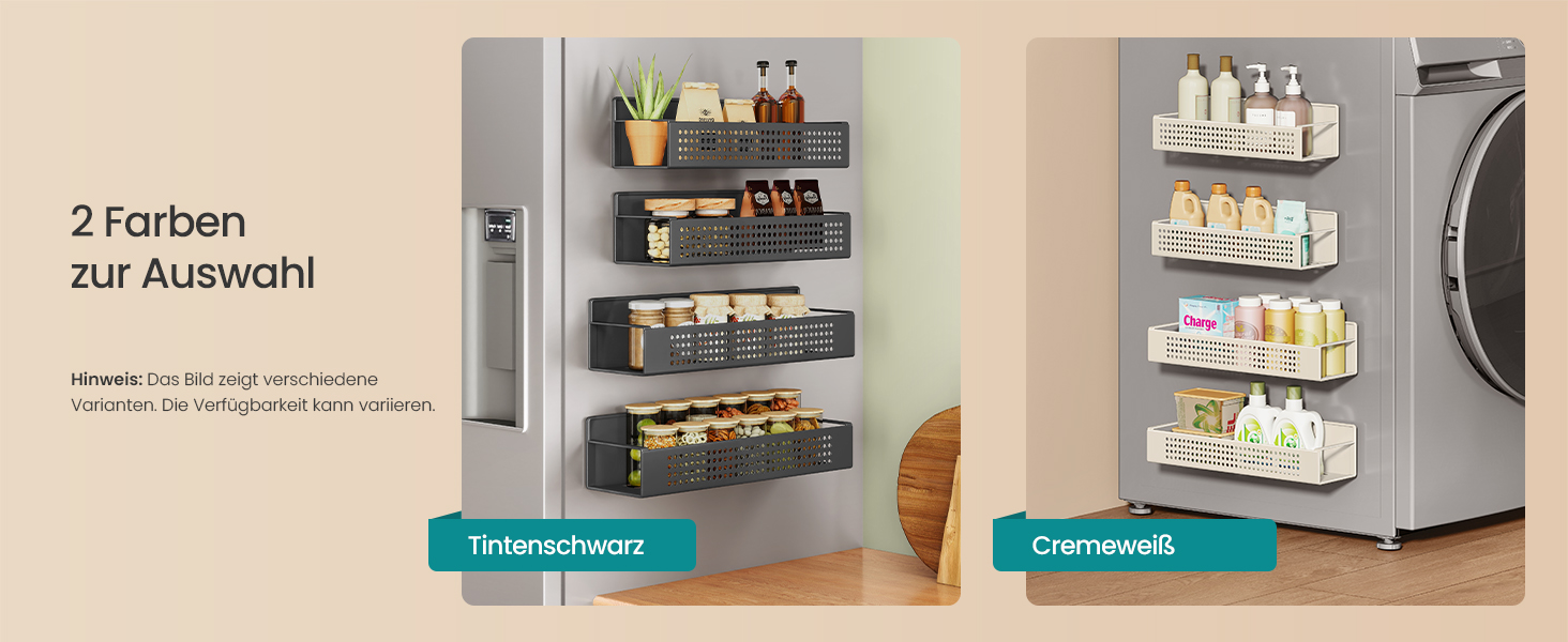 Магнітна полиця для спецій SONGMICS, 4 шт. (2 великі, 2 маленькі), без свердління, для кухні, холодильника, мікрохвильової печі, пральної машини, KCS061B01 (кремово-білий, сталь)