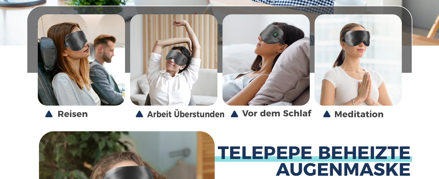 Тепла маска для очей Telepepe з підігрівом, 1500mAh, акумулятор, 3 режими, велика батарея, знімна наволочка, подарунок