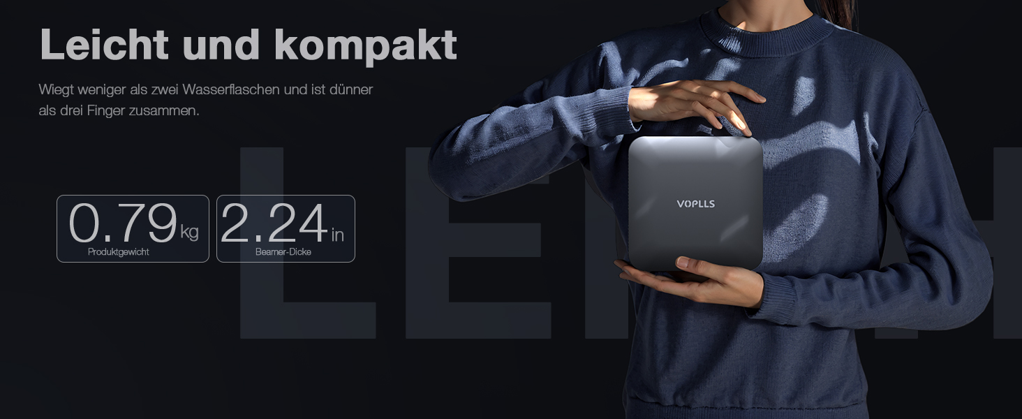 Міні-проектор 4K VOPLLS з автофокусом та корекцією трапецеїдальних спотворень, Full HD 1080P, WiFi6, Bluetooth, для дому та на вулицю, чорний