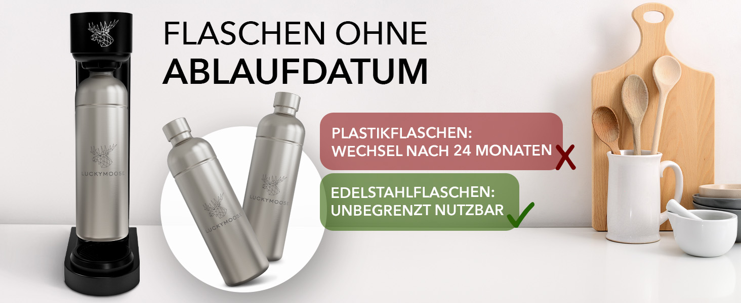 Пристрій для газування води Infinity з 2 флаконами з нержавіючої сталі по 1,25 л - економія до 25% CO2 завдяки автоматичній зупинці. Флакони придатні для миття в посудомийній машині та без терміну придатності. Газовий напій, пристрій для газування води (2x нержавіюча сталь)