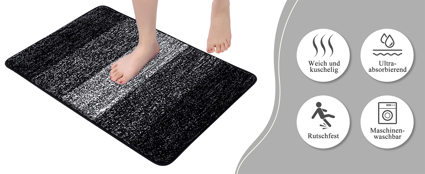 Enyhom 3-Piece Microfiber Bath Mat Set - Non-Slip Bathroom Rugs & Toilet Lid Cover - Soft & Washable (Black, 45x65cm, 50x80cm, 50x60cm)
