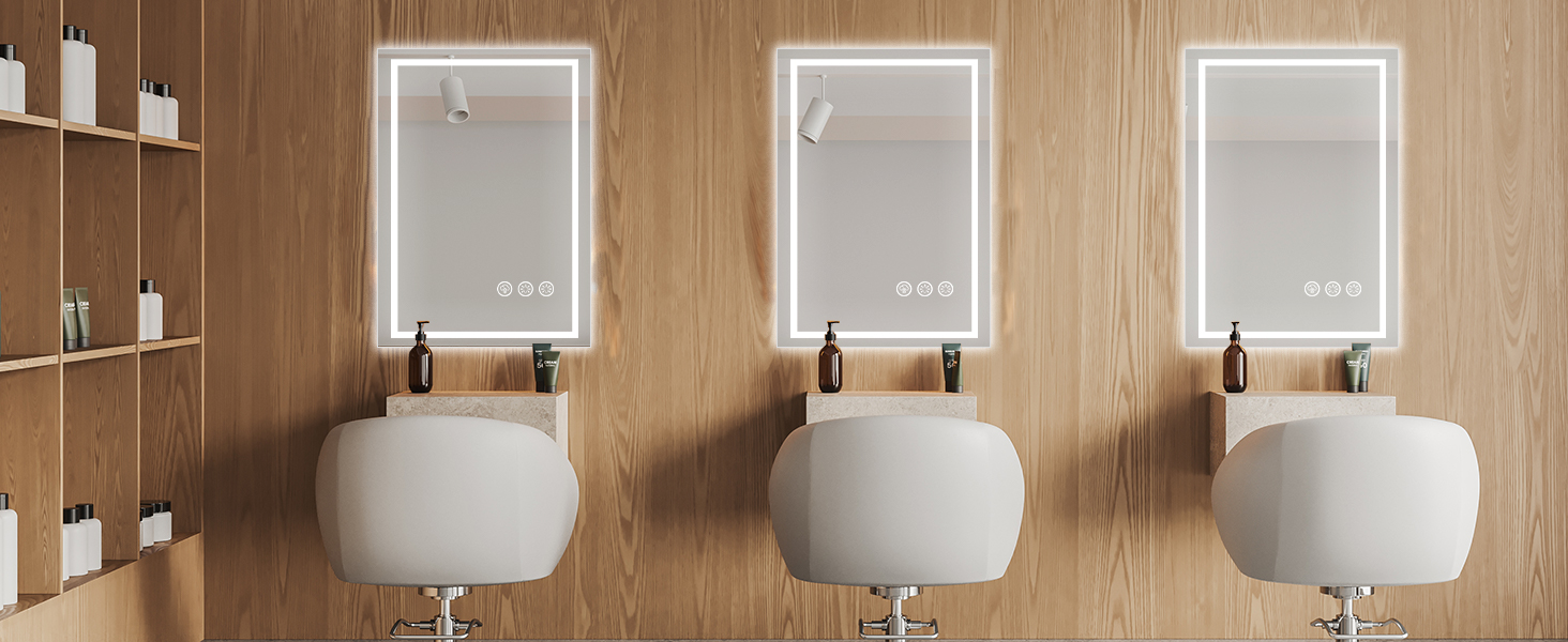 Дзеркало для ванної кімнати 50x70 см з LED-підсвічуванням, антизапарювання, диммування, 3 кольори світла