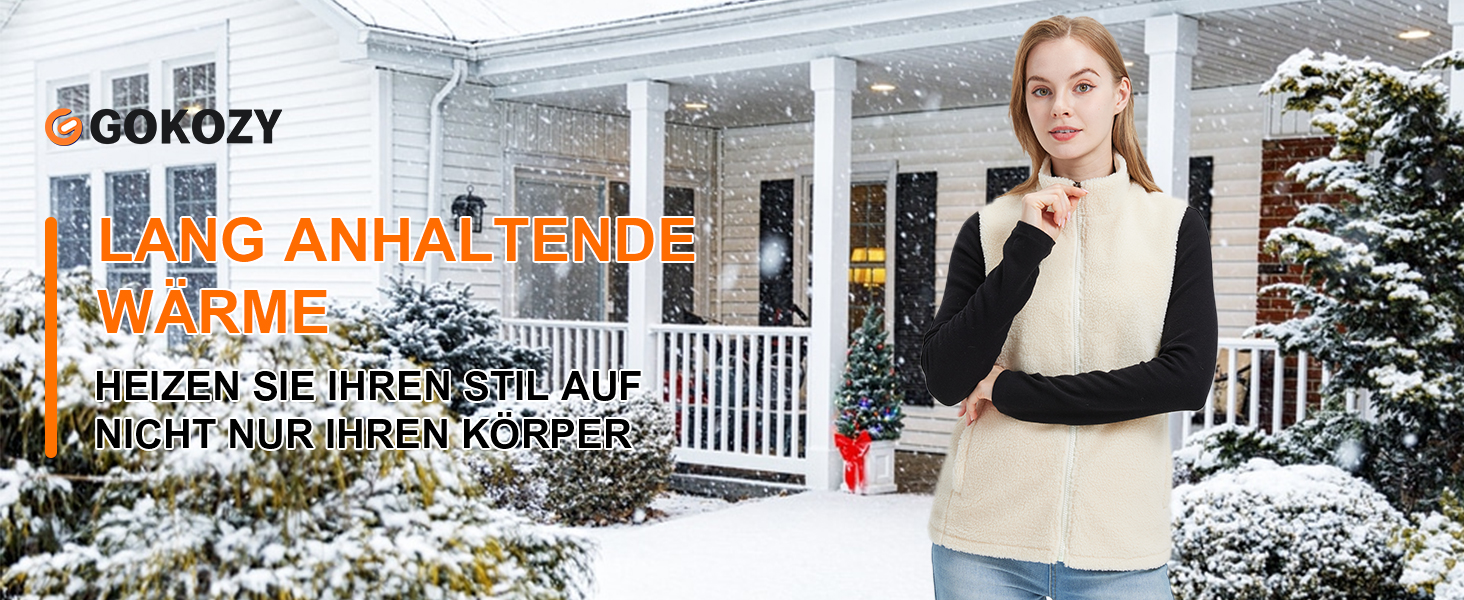 Жіноча флісова електрична жилетка Gokozy з 11 зонами обігріву та акумулятором 7.4V, Sherpa, тепла та затишна жилетка для осені та зими, колір Off-White