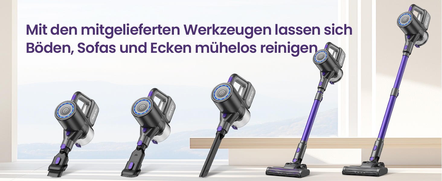 Акумуляторний пилосос Suirviz бездротовий, 40000Pa/500W, 45 хв роботи, самостійна парковка, легкий, для твердих поверхонь, килимів, шерсті тварин, фіолетовий