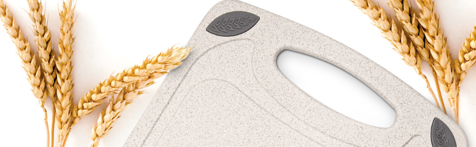 Обрізна дошка EXITOSO з PP-матеріалу та пшеничного полова, з канавкою для соку та ручкою, для хліба та інших продуктів, миюча в посудомийній машині, антибактеріальна, 32x20 см