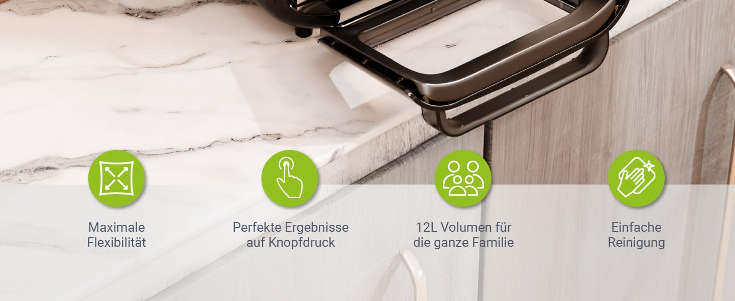 Фритюрниця повітряна Juskys® 12L, чорна, з LCD-дисплеєм, 10 програм, 25—200 °C, з аксесуарами