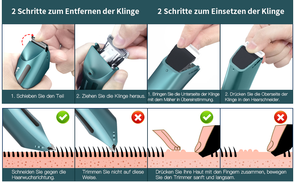 Електричний тример для тіла чоловічий Kensen з LED-підсвічуванням, водонепроникний IPX7, 100 хвилин роботи, зелений