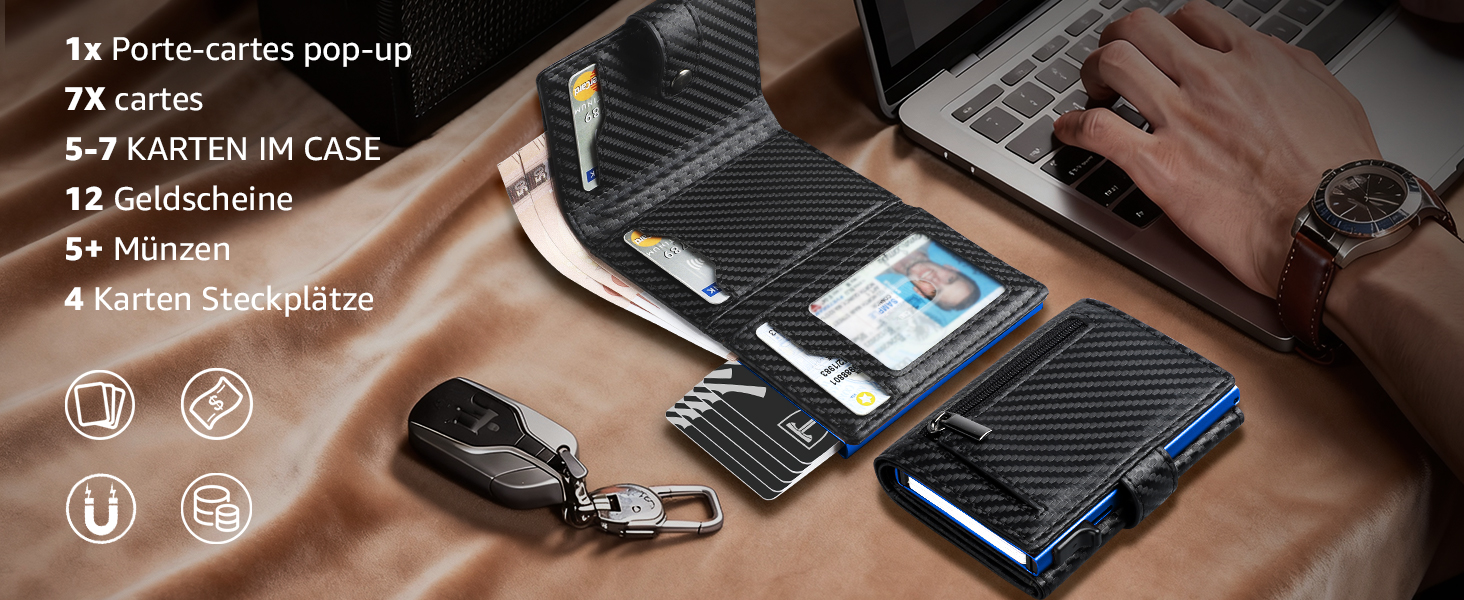 Чоловічий гаманець TENBST з відділом для монет та RFID захистом, Slim Wallet, 10 відділень для карток, помаранчевий