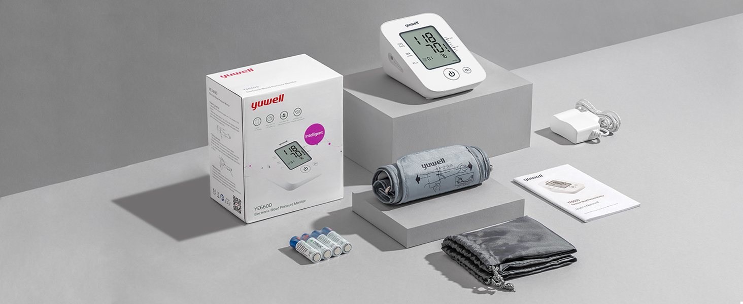 Тонометр Yuwell Ye660d з великою манжетою (22-45 см) для вимірювання артеріального тиску та пульсу, з функцією пам'яті та визначення аритмії