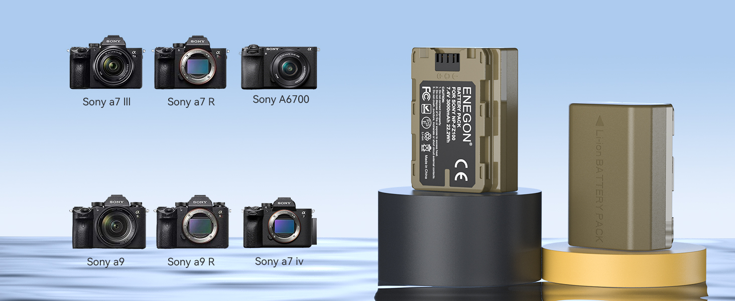 Зарядний комплект ENEGON NP-FZ100 20W для Sony Alpha: A7 IV, A7 III, A9, A9R, A6700, A6600, FX3, FX30, A1 (2 x 3000mAh), з дисплеєм, SD-картридер