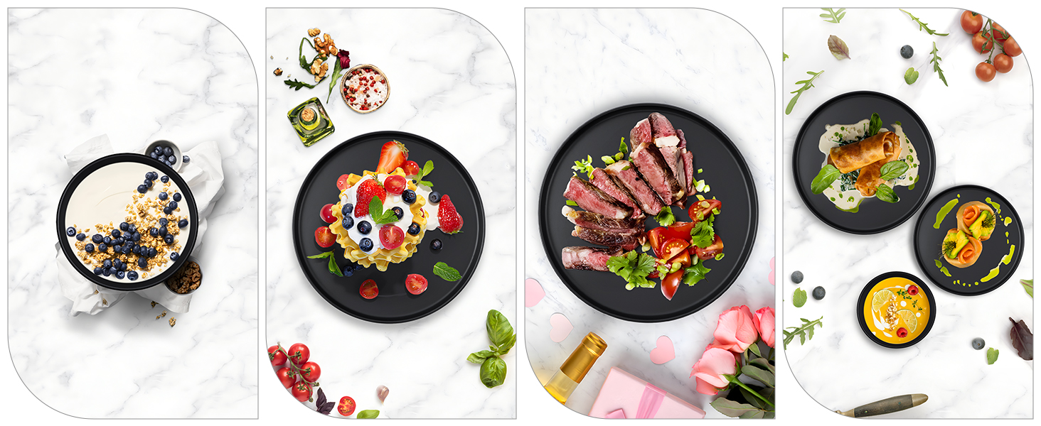 Набір посуду Homikit на 6 осіб: тарілки, миски, десертні тарілки, реактивна глазур, чорний колір, 18 шт.