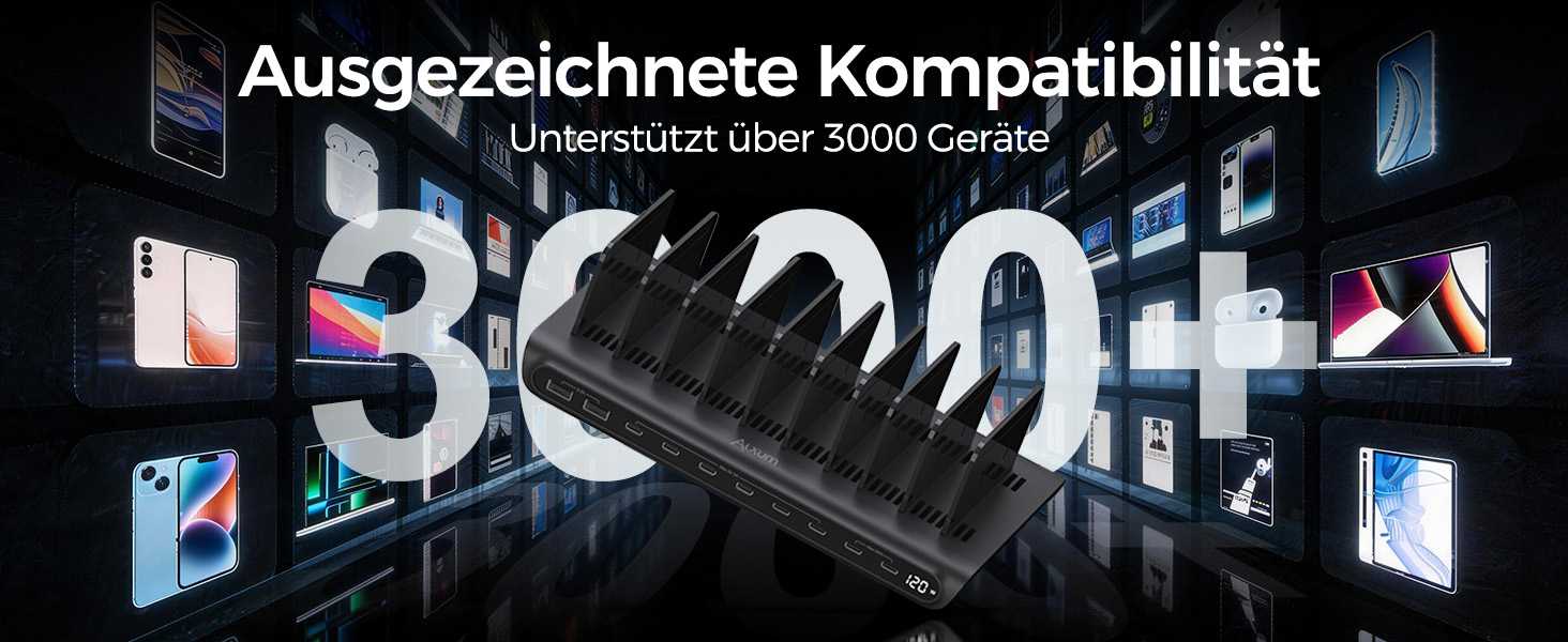 Зарядний пристрій Alxum 60W USB, 10 портів (5V/2.4A) для телефонів, планшетів, Kindle - чорний