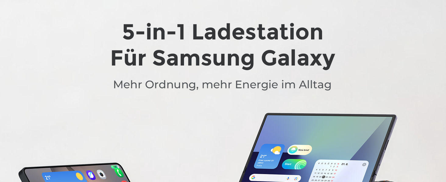 Бездротова зарядна станція 3 в 1 для Samsung Galaxy S25/S24/S23/S22 з магнітним кільцем, швидкий зарядний пристрій з будильником та нічним світлом, адаптер QC 3.0 у комплекті (Чорний)