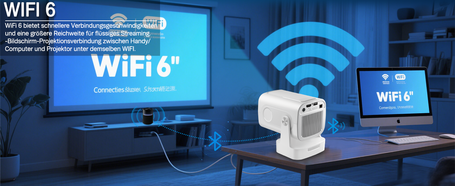 4K Міні-проектор Beamer для домашнього кіно з Wi-Fi 6 та Bluetooth 5.0, 170 ANSI Lumen, Android 11 (HY260pro)