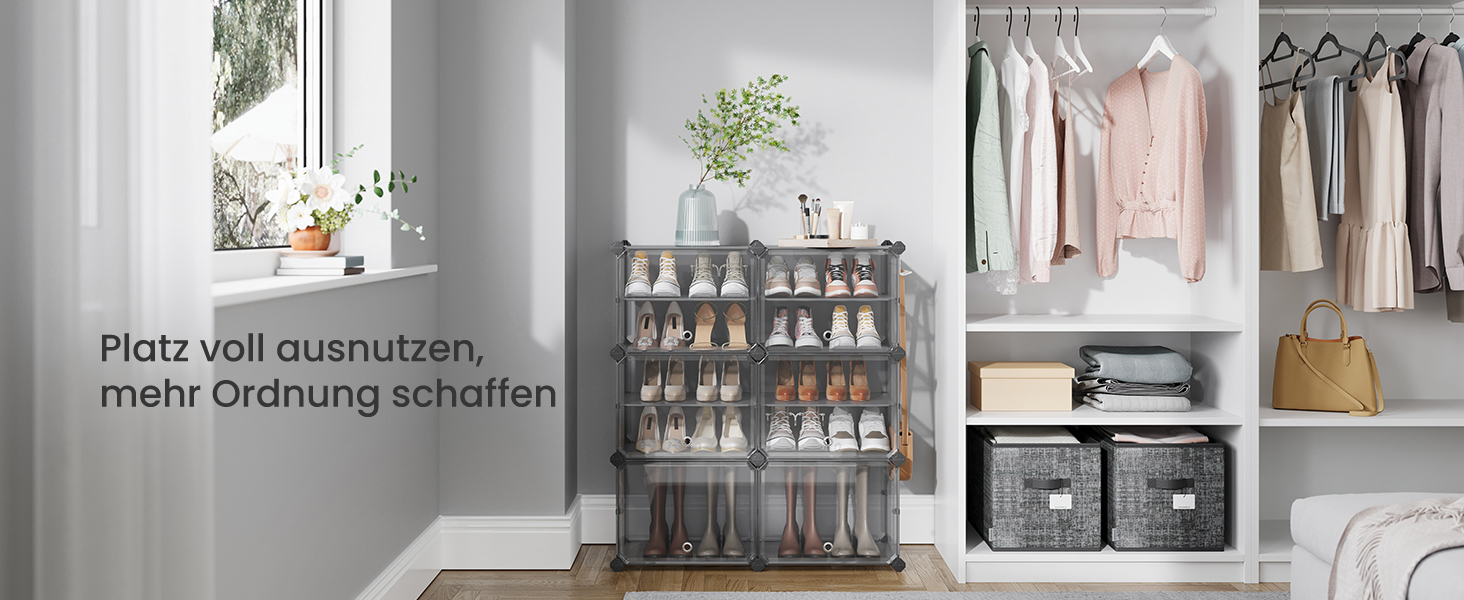 SONGMICS 10-Tier Shoe Rack, Shoe Cabinet, 30 x 40 x 30 cm per compartment, narrow, with doors, steel frame, plastic, for hallway, bedroom, entryway, LPC035B01 (6 compartments (83B x 94H cm), Slate Grey)