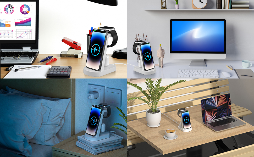 Бездротова зарядка 3 в 1 з адаптером 18W: сумісна з iPhone, Apple Watch, AirPods