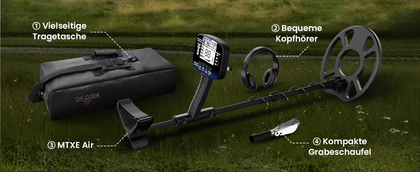 Металошукач DR.ÖTEK Profi Set для дорослих та початківців, оновлена версія з 6 режимами, легкий детектор з 3 режимами ландшафту та функцією Pinpoint, водонепроникна пошукова котушка IP68, комплект металошукача з аксесуарами (блакитний)