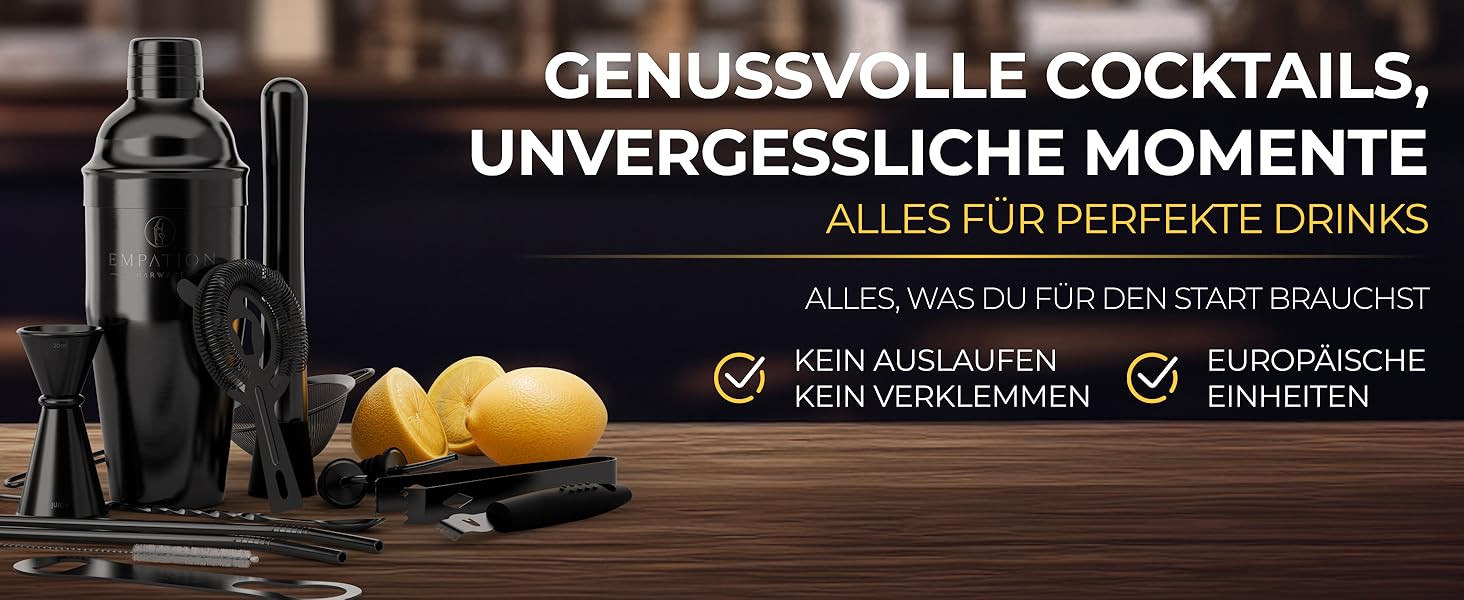 Набір для коктейлів Schwarz: 14 предметів, шейкер Cobbler 700мл, аксесуари та рецепти. Ідеальний барний набір для початківців та професіоналів.