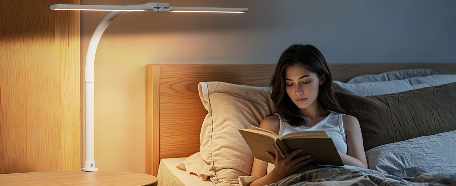 SIBRILLE Dual-Head LED Desk Lamp - Adjustable, Dimmable, Eye Protection for Office, PC, and Monitor Use