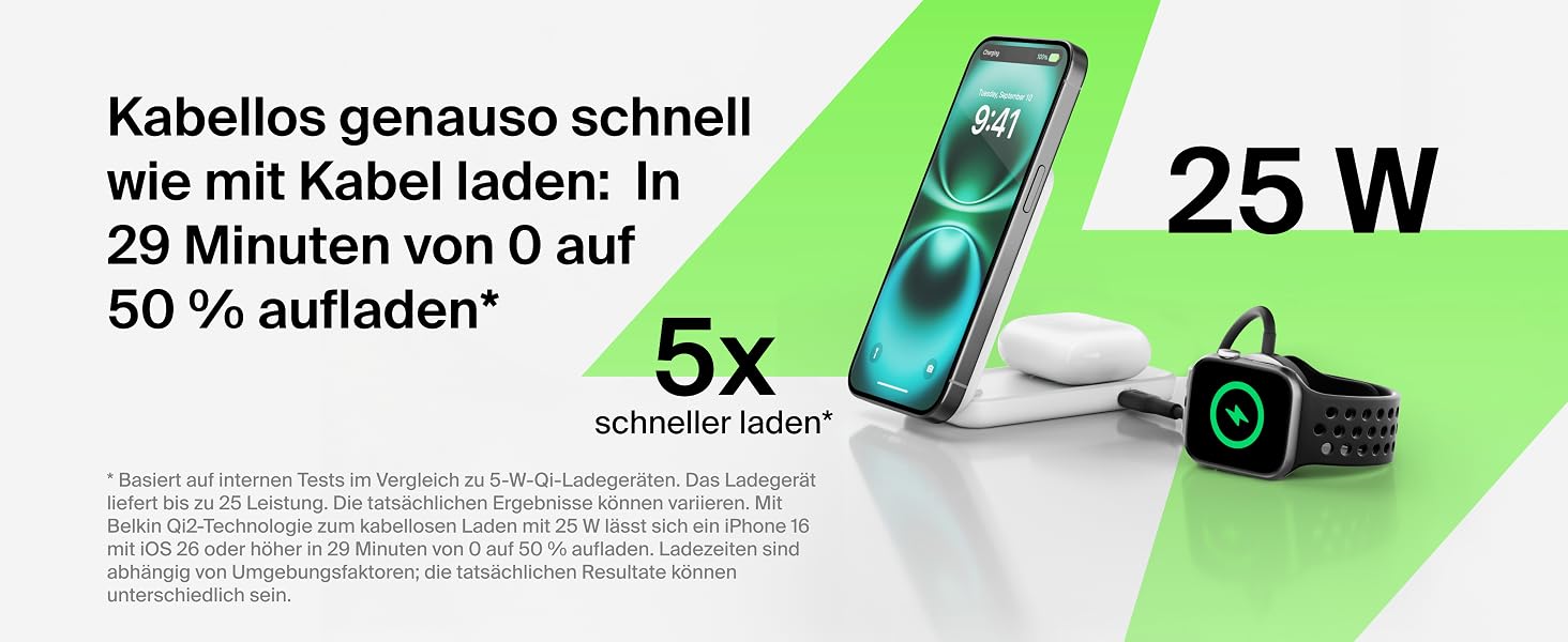 Беспроводная зарядка Belkin UltraCharge Qi 2.2 2-в-1 25W MagSafe сумісна для iPhone 17, iPhone Air, AirPods, Pixel – біла з USB-C адаптером 45W