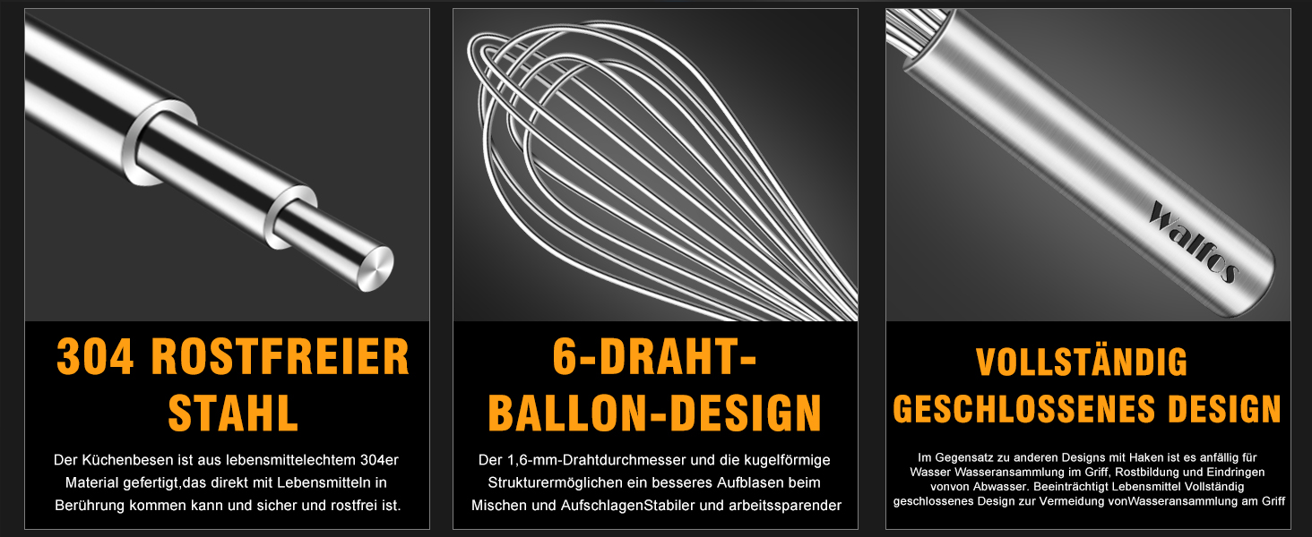 Набір вінчиків Walfos® з нержавіючої сталі (3 шт.) - 18см, 23см, 28см. Стійкі до високих температур, ідеальні для салатів та збивання яєць.
