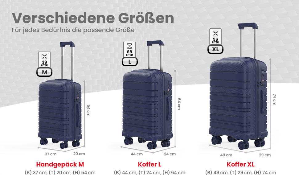 Чемодан GENTOR великий з колесами 64x44x24 см – легкий жорсткий валіза Trolley з TSA-замком – валіза з жорстким корпусом для подорожей та відпочинку (M, темно-синій)