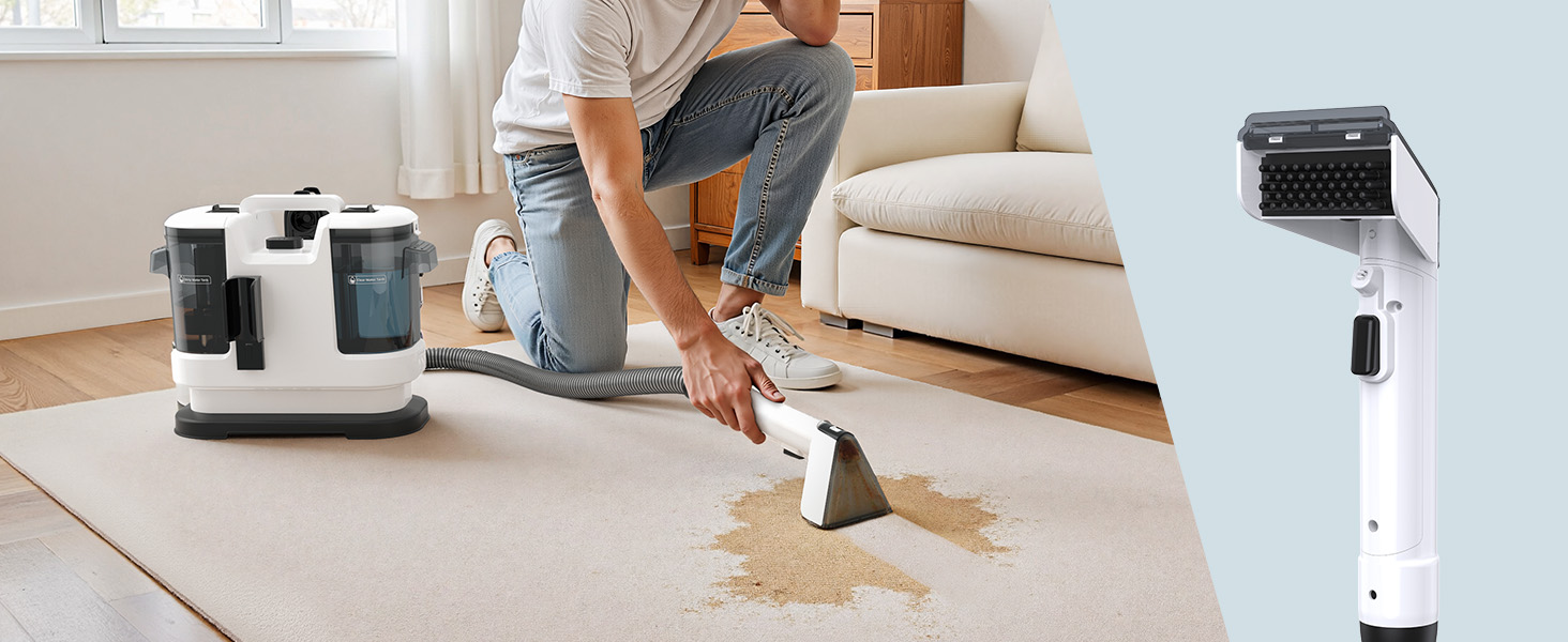 Lubluelu Пылесос для чищення мягкой мебели, 600 Вт - 18 кПа, для коврів, диванів та автосалонів, портативний, з самоочищенням та довгим шлангом (білий)