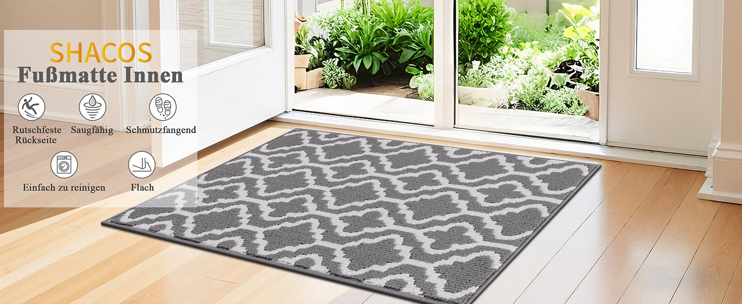 Килимок вхідний SHACOS 90x150 см протибрудний та протиковзкий, вологостійкий килим для дому, передпокою, тераси та саду, сірий