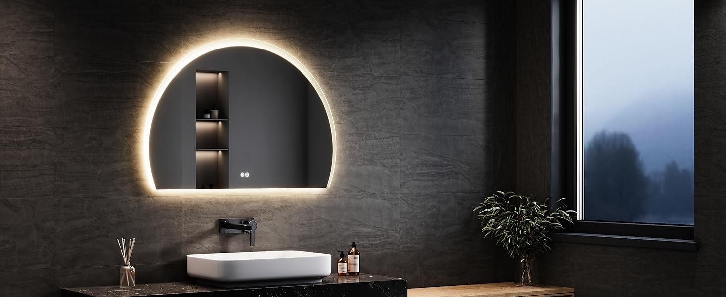 Дзеркало для ванної кімнати SONNI з LED-підсвічуванням, 100 x 60 см, антизапар, сенсорне керування, 3 кольори світла, IP44, білий