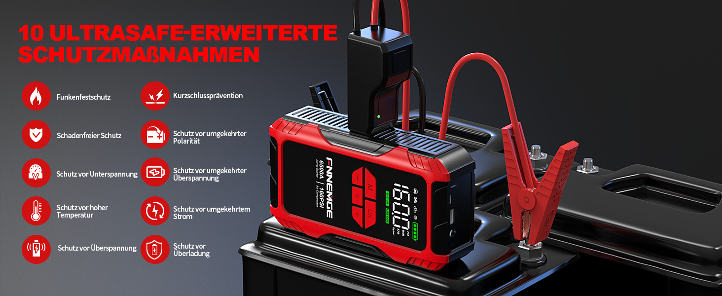 Пауербанк для авто FNNEMGE 26800mAh з пусковим струмом 6500A, компресором 160PSI, LCD-дисплеєм та LED-підсвіткою