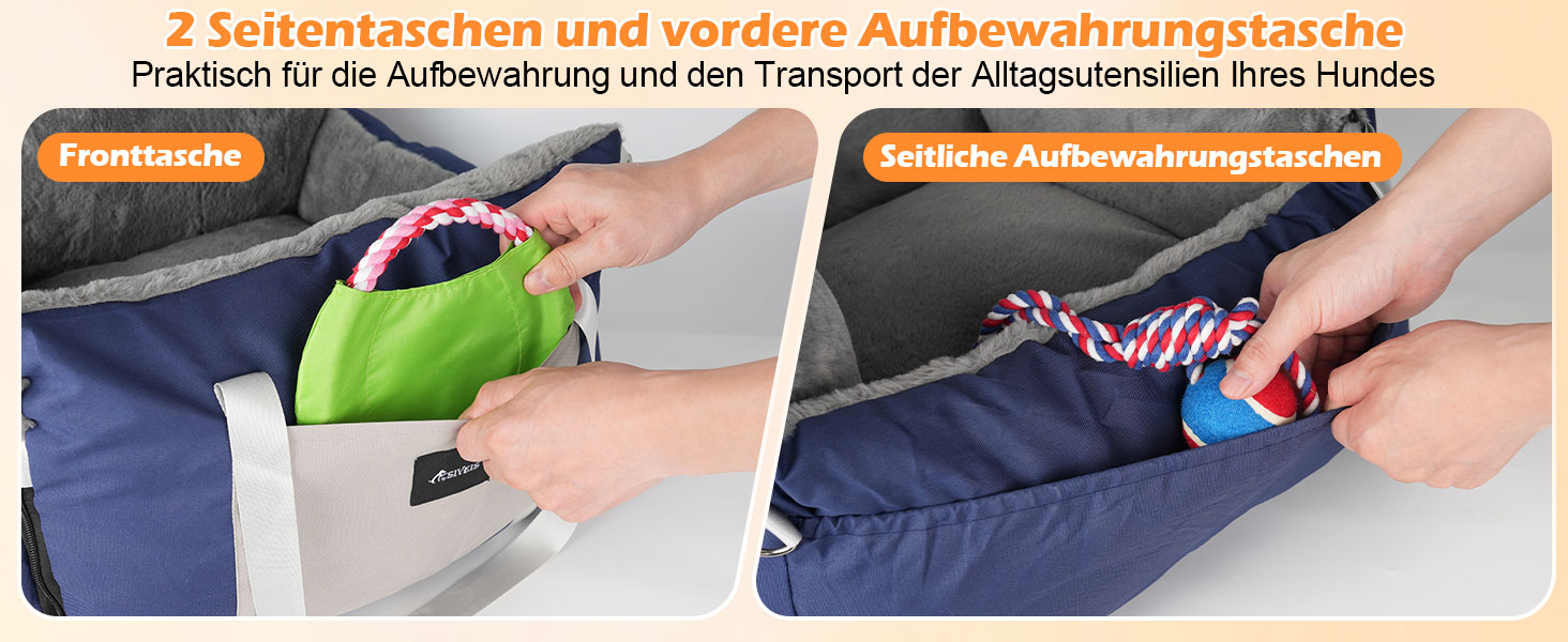 Автокрісло для собак 3-в-1 – переносна ліжко для маленьких собак, з розкладною поверхнею, м'яким матрацом, для переднього або заднього сидіння, внутрішнє та зовнішнє використання (04-Blau)