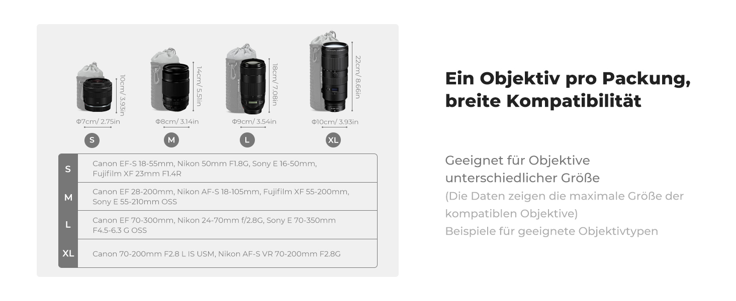 Чохол для об'єктива K&F Concept: 4 розміри, для Canon, Nikon, Sony, Fuji, Sigma, з шнурком