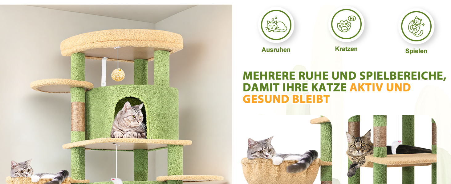 Котячий будиночок Globlazer з когтеточкою, 167 см, кутовий, зелений, для 3-4 котів