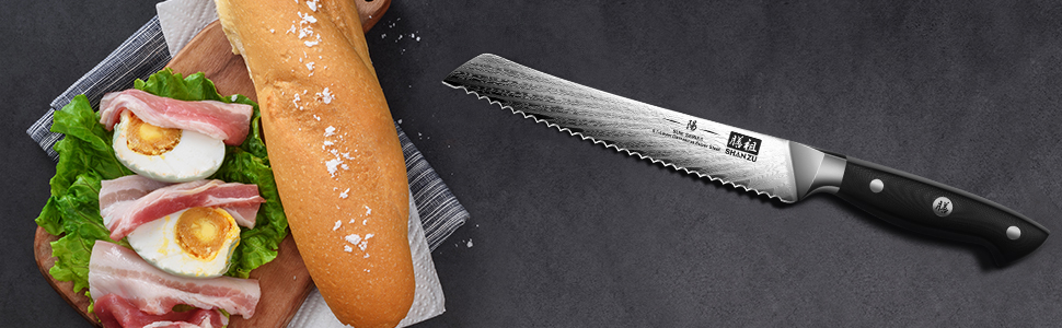 Японський ніж SHAN ZU Damastus Chef's Knife 20 см з нержавіючої сталі AUS10, 67-шарів дамаска, з ручкою G10, подарункова коробка