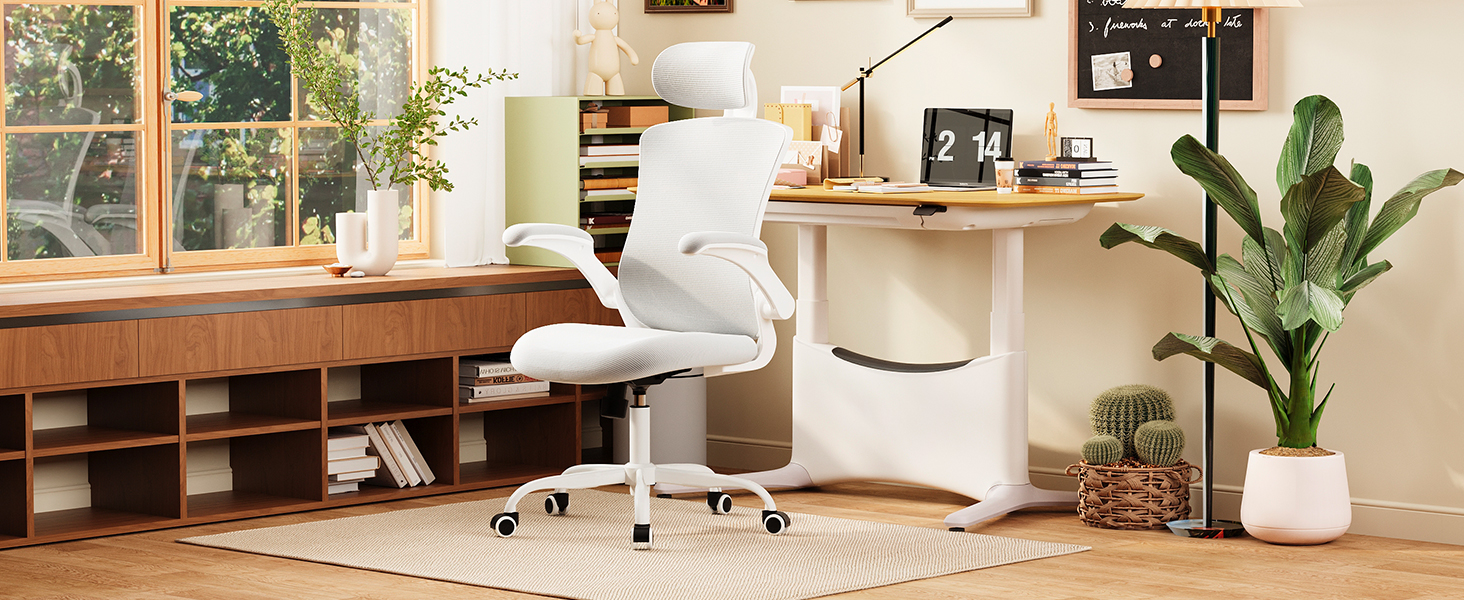 Офісне крісло Colamy: ергономічне, з регульованою підголівником та поперековою підтримкою, біле