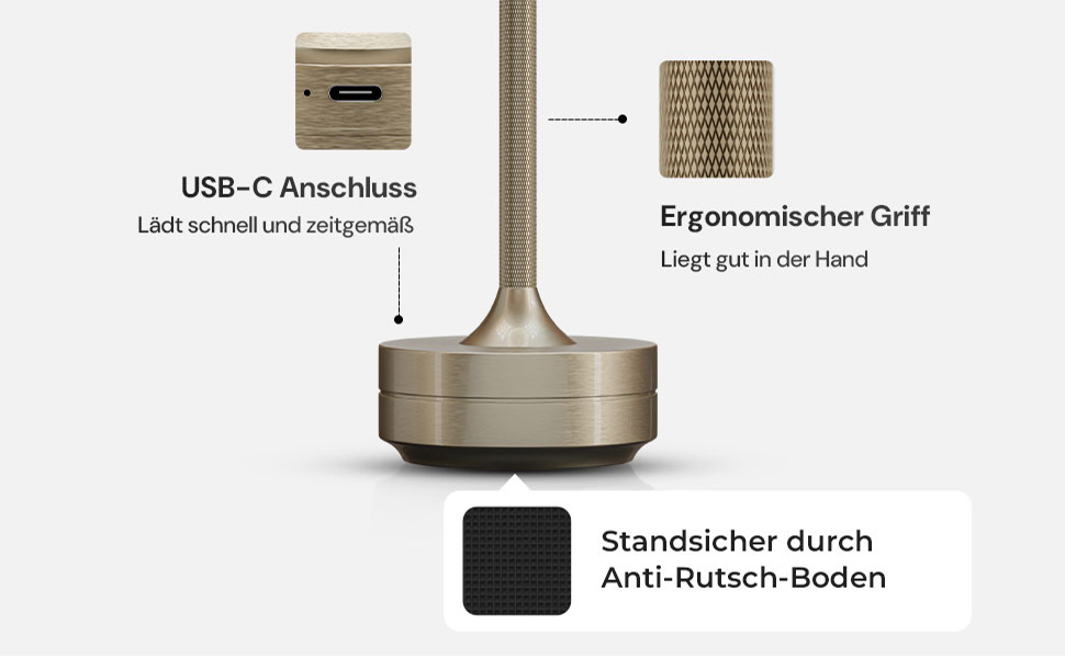 LED-лампа настільна бездротова - стильний дизайн з акумулятором та USB-C - 3 кольори світла та диммування - бездротова свобода для вулиці та дому - настільна лампа з акумулятором, що заряджається (срібна)