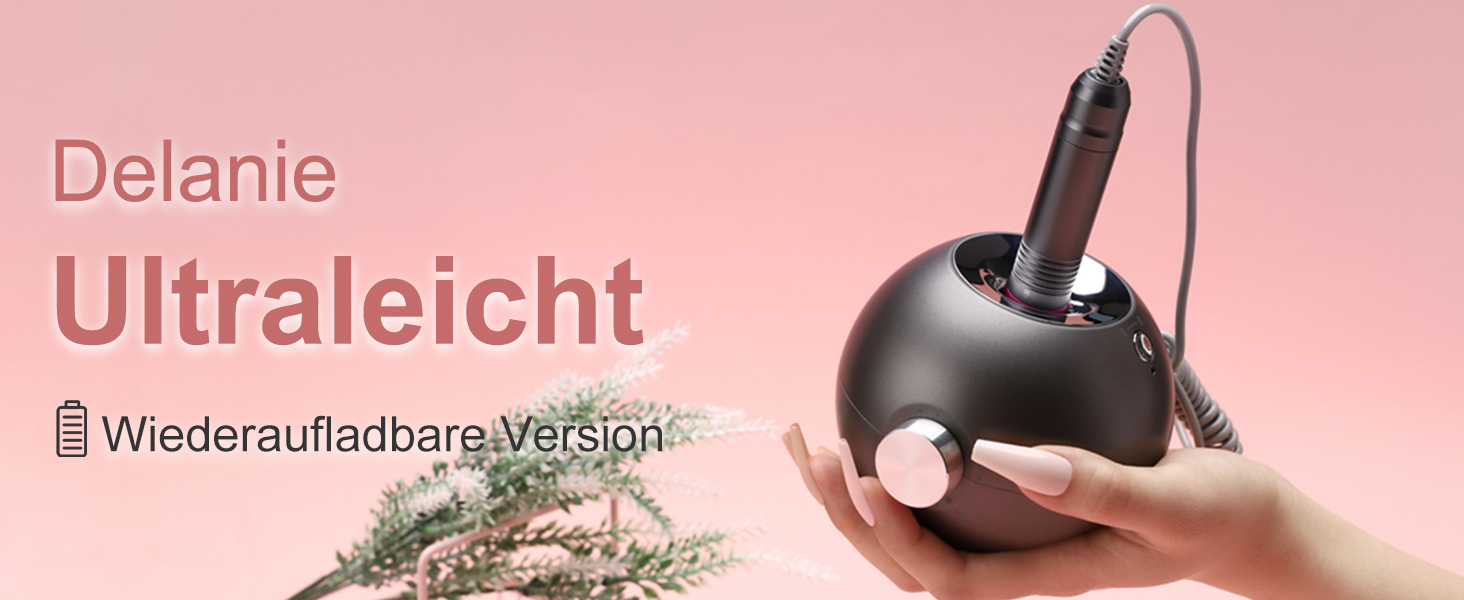 Електричний набір для манікюру та педикюру Delanie з фрезером 35000 об/хв (6 в 1) для гелю, полігелю, акрилу, з насадками, акумуляторний, сірий